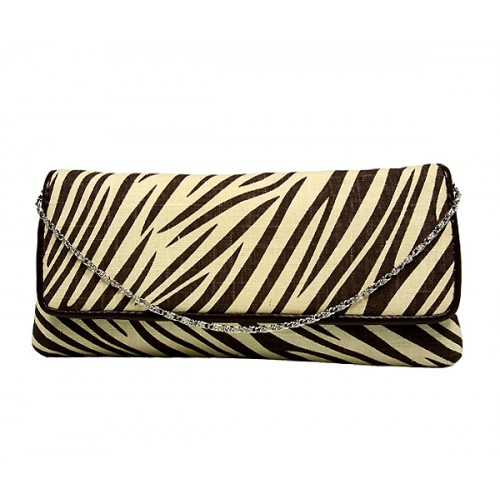 Evening Bag - Zebra Print w/ Flap - Brown - BG-92090BR